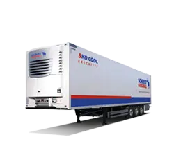 White trailer with a small cooling unit